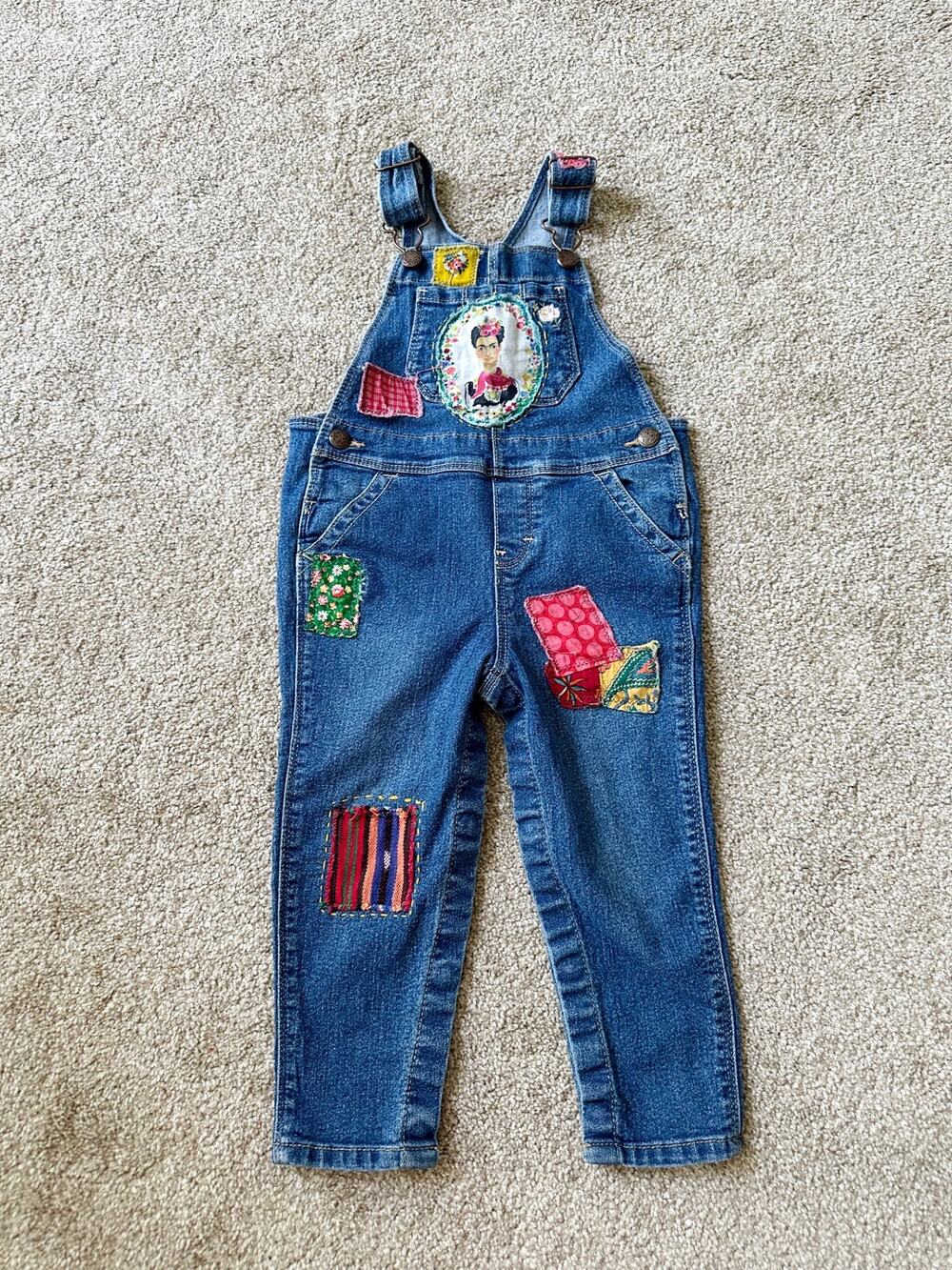 Oshkosh Upcycled Patchwork Frida Kahlo Denim Overalls Girls 24 Months